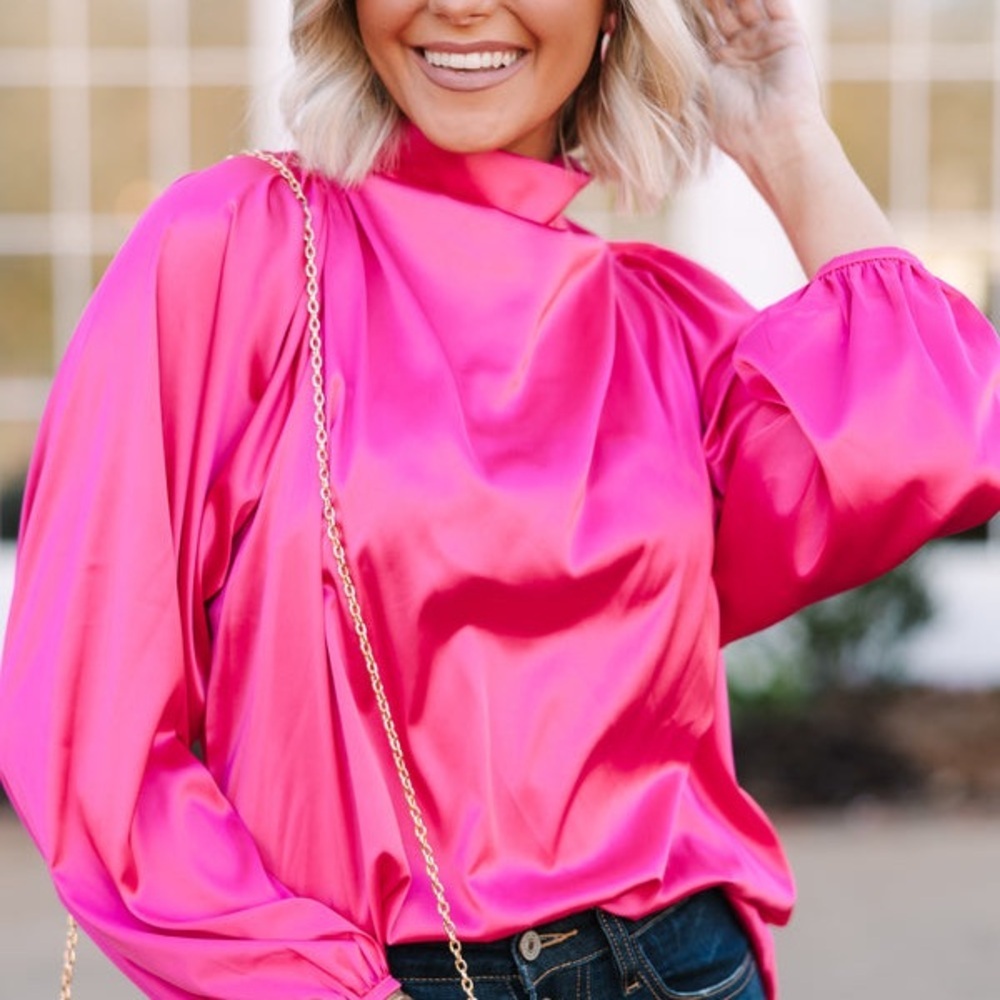 Shop The Mint Embrace The Joy Fuchsia Pink Satin Blouse Size Medium
